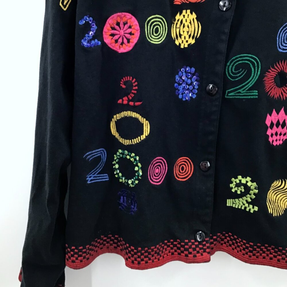 Vintage 2X Michael Simon Lite Y2K Cardigan Top Embroidered Beaded Textile Art - Picture 6 of 12